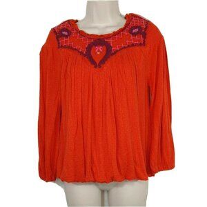 Free People Begonia Top Blouson Embroidered Boho Size XS Orange Purple Long Slv
